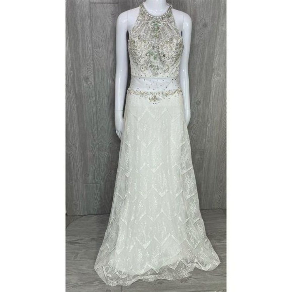 Nwot precious formals # p70146 beaded lace dress prom wedding gown